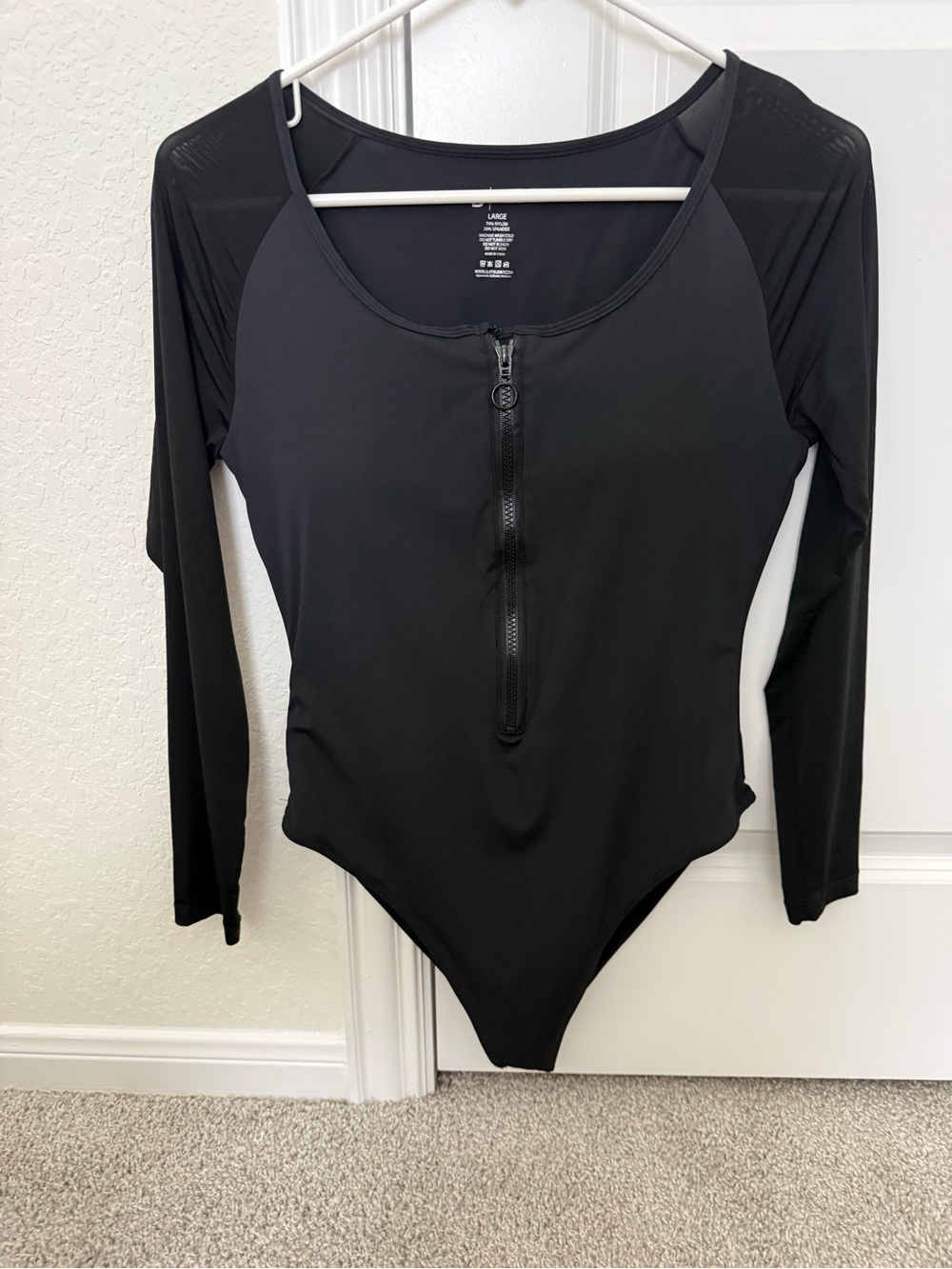 BuffBunny Black Long-Sleeve Zip Front One-Piece Bikini